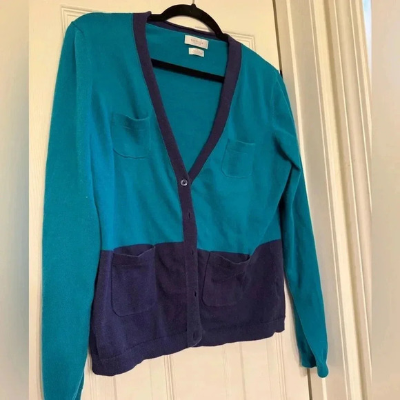 Van Heusen Women’s Cardigan Sweater/Teal&Navy L - Picture 2 of 4